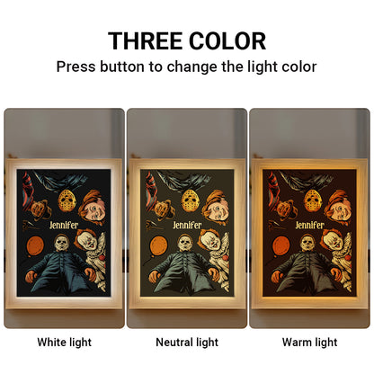 Love Horror Movies - Personalized Horror Character Wooden Mirror Night Light