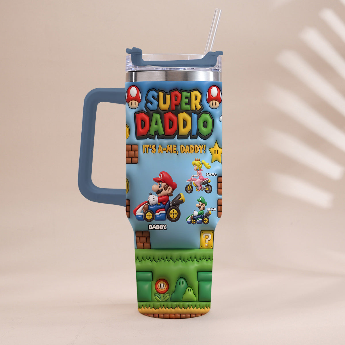 Super Daddio - Personalized Super Plumber Tumbler With Handle