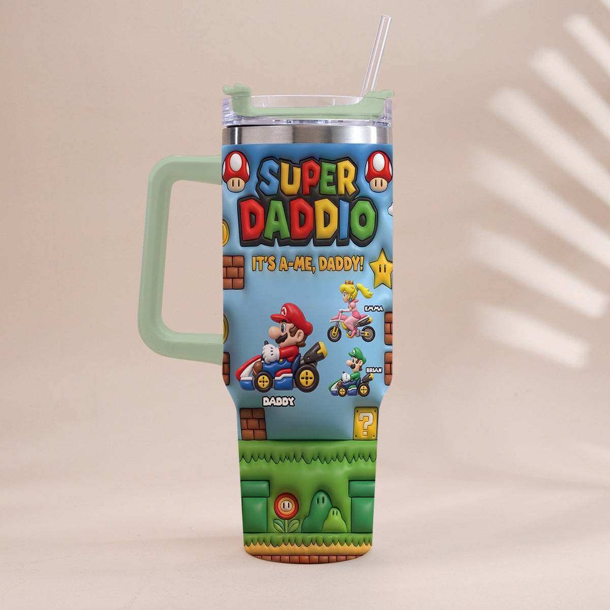 Super Daddio - Personalized Super Plumber Tumbler With Handle