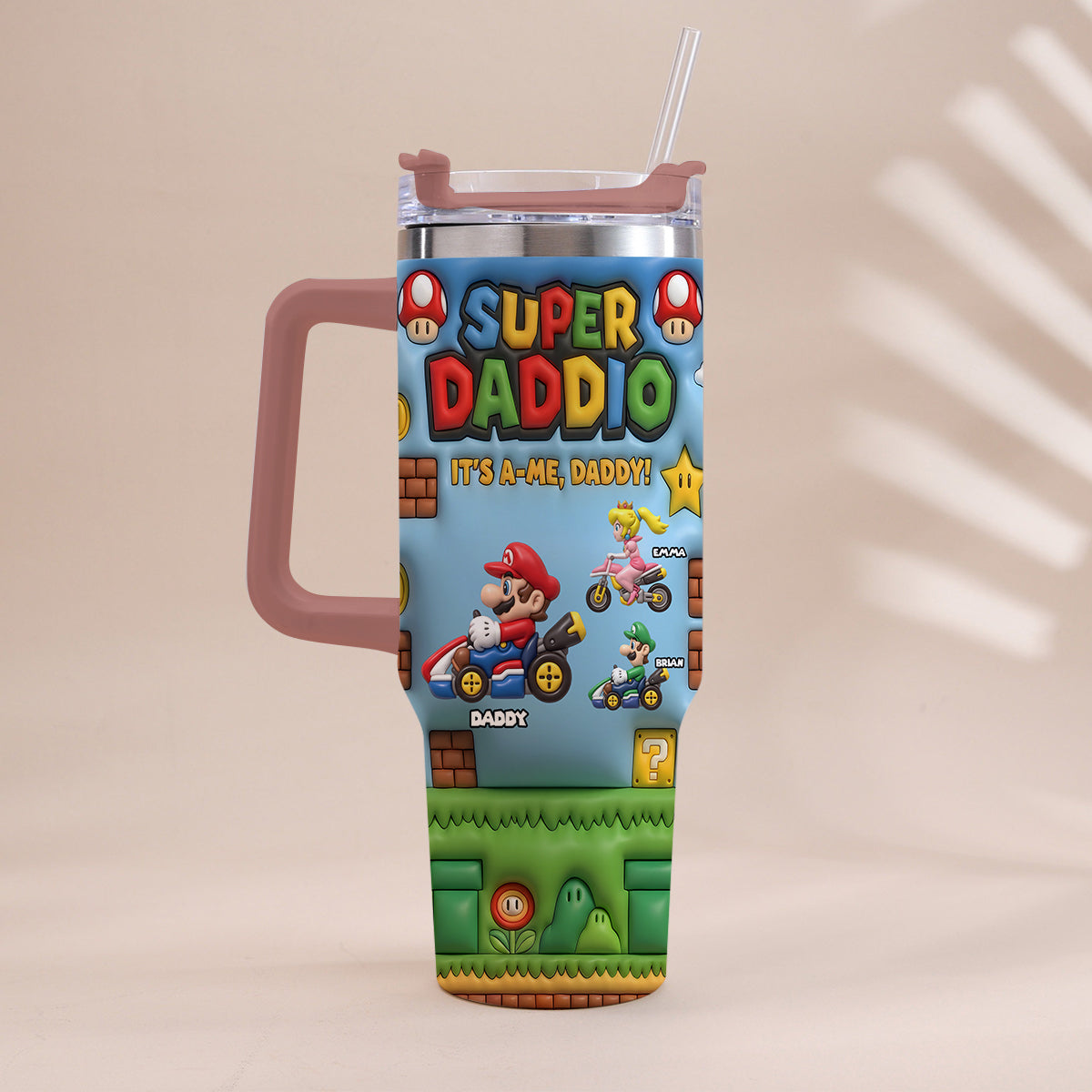 Super Daddio - Personalized Super Plumber Tumbler With Handle