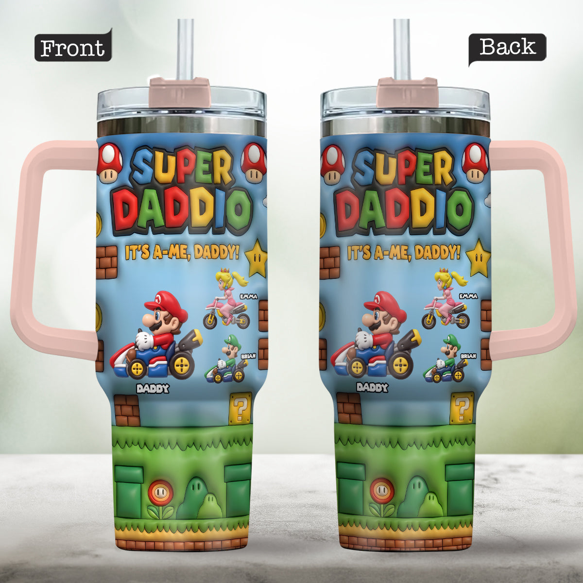 Super Daddio - Personalized Super Plumber Tumbler With Handle