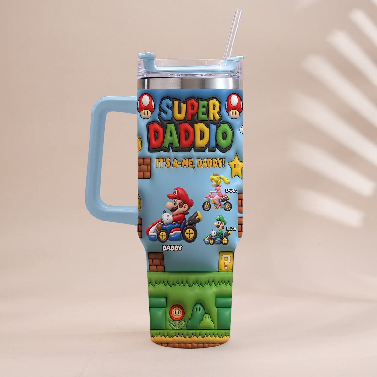 Super Daddio - Personalized Super Plumber Tumbler With Handle