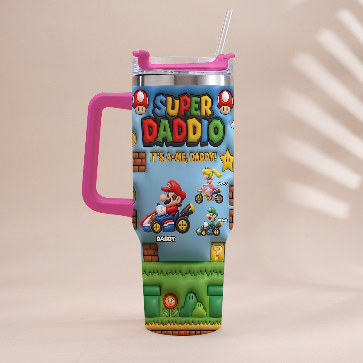 Super Daddio - Personalized Super Plumber Tumbler With Handle