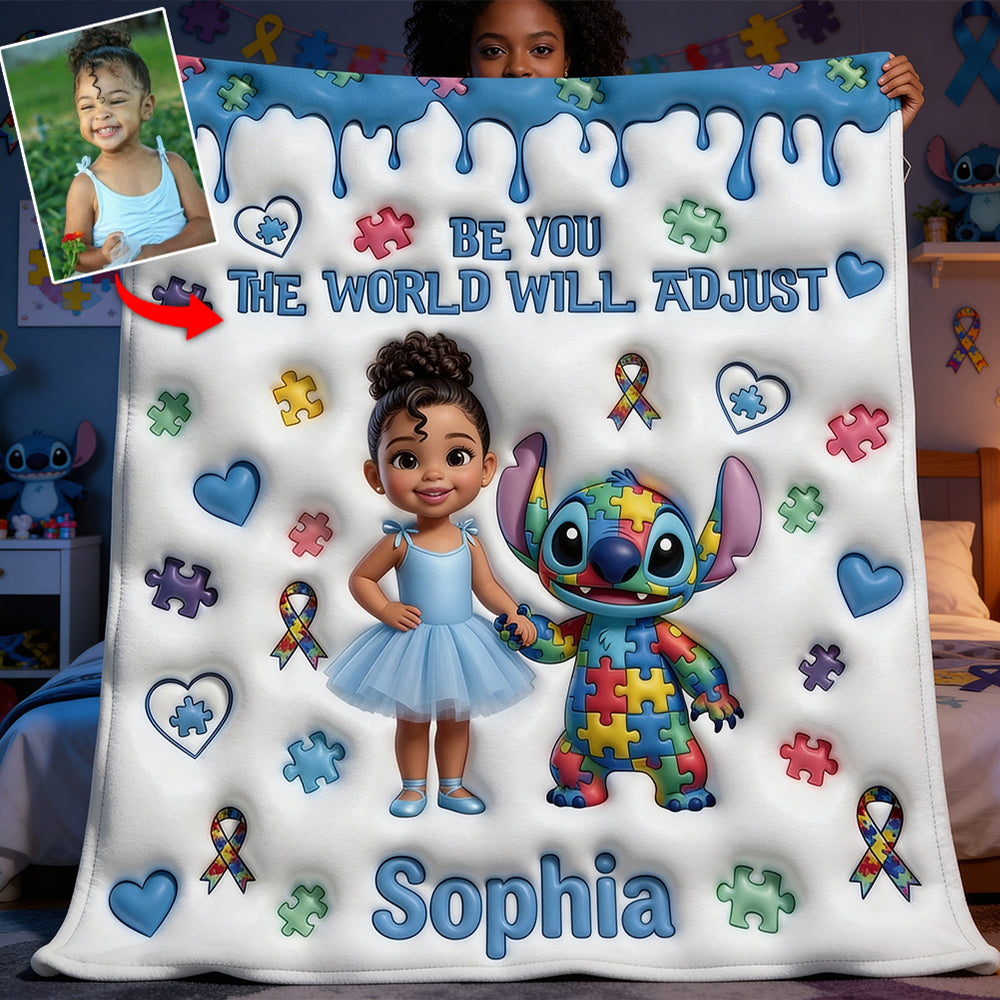 Be You The World Will Adjust - Personalized Autism Awareness Blanket