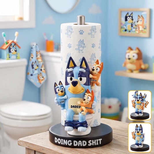 Doing Dad Sh*t - Personalized Blue Dog Paper Towel Stand