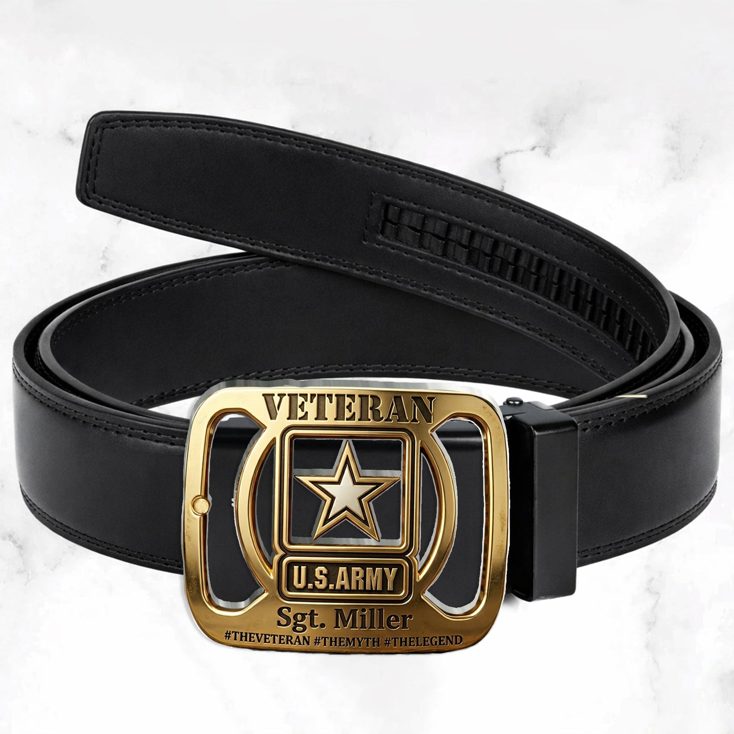 Military Veteran - Personalized Veteran Leather Belt With Shaped Buckle