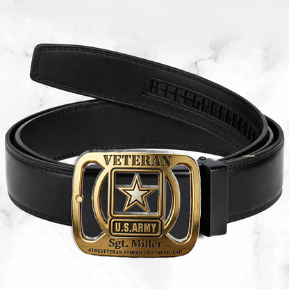 Military Veteran - Personalized Veteran Leather Belt With Shaped Buckle