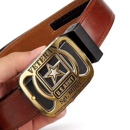 Military Veteran - Personalized Veteran Leather Belt With Shaped Buckle