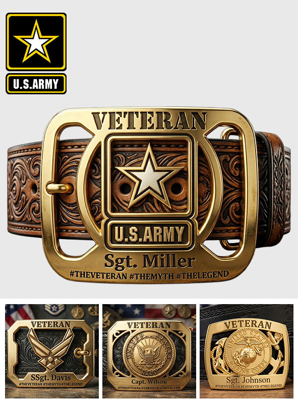 Military Veteran - Personalized Veteran Leather Belt With Shaped Buckle
