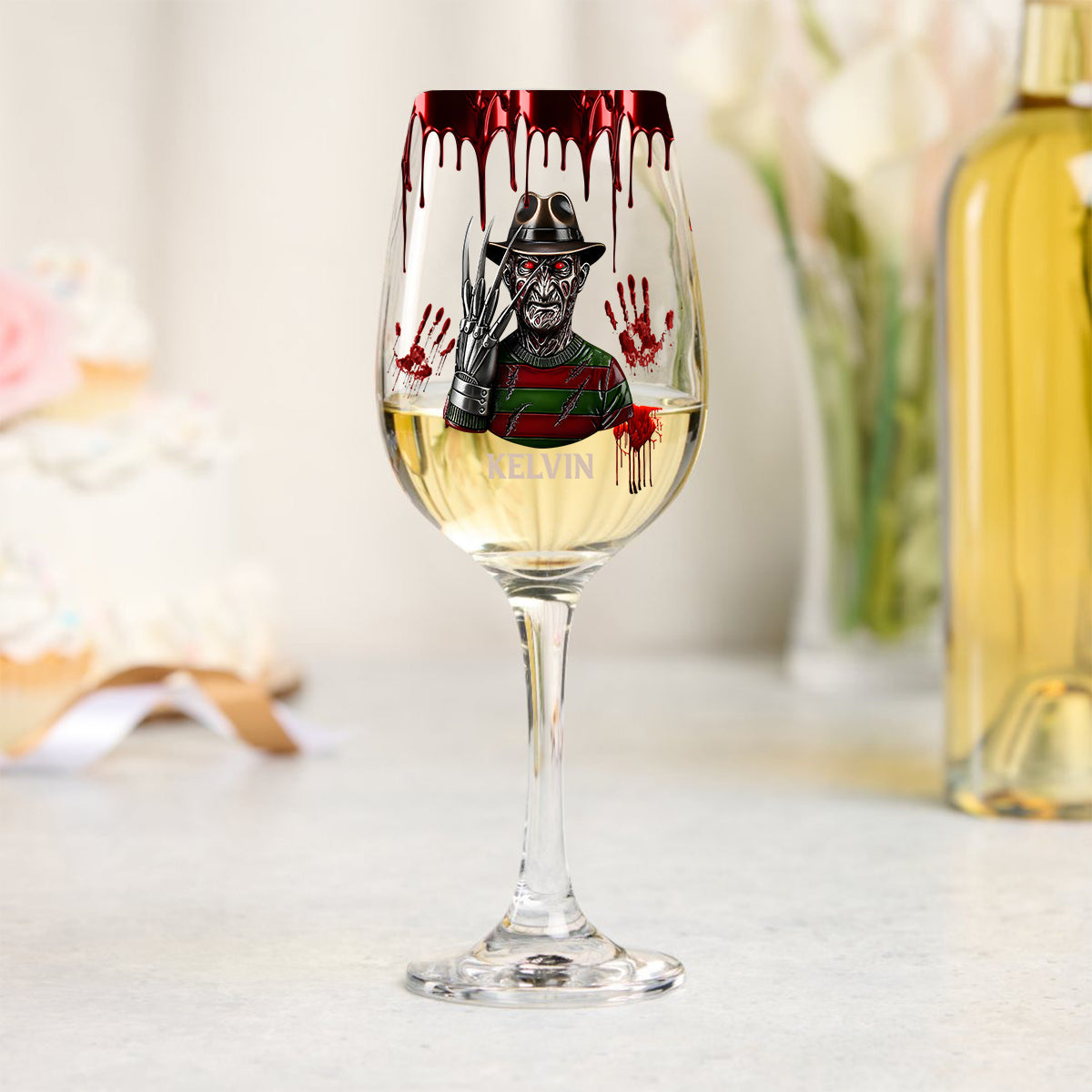 Scary Night - Personalized Horror Character Wine Glass With Long Stem