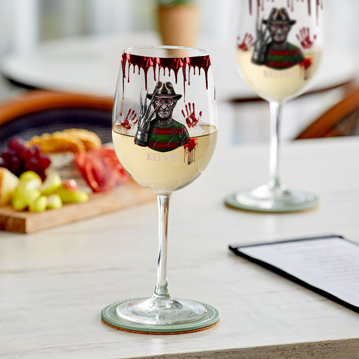 Scary Night - Personalized Horror Character Wine Glass With Long Stem