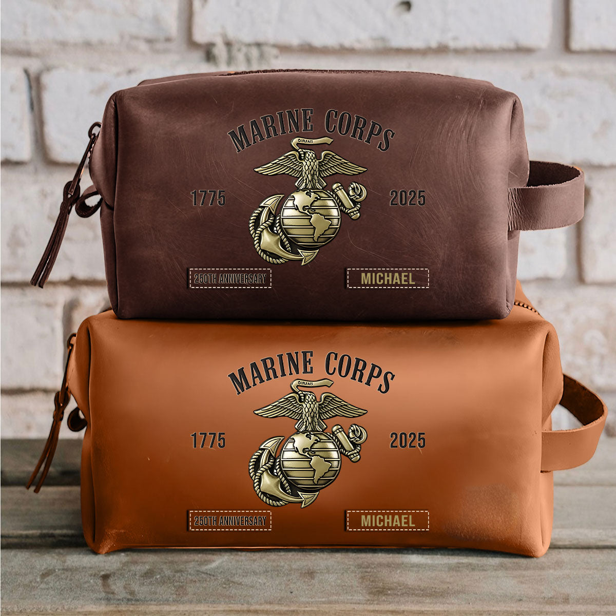 250th Anniversary - Personalized Veteran Leather Toiletry Bag