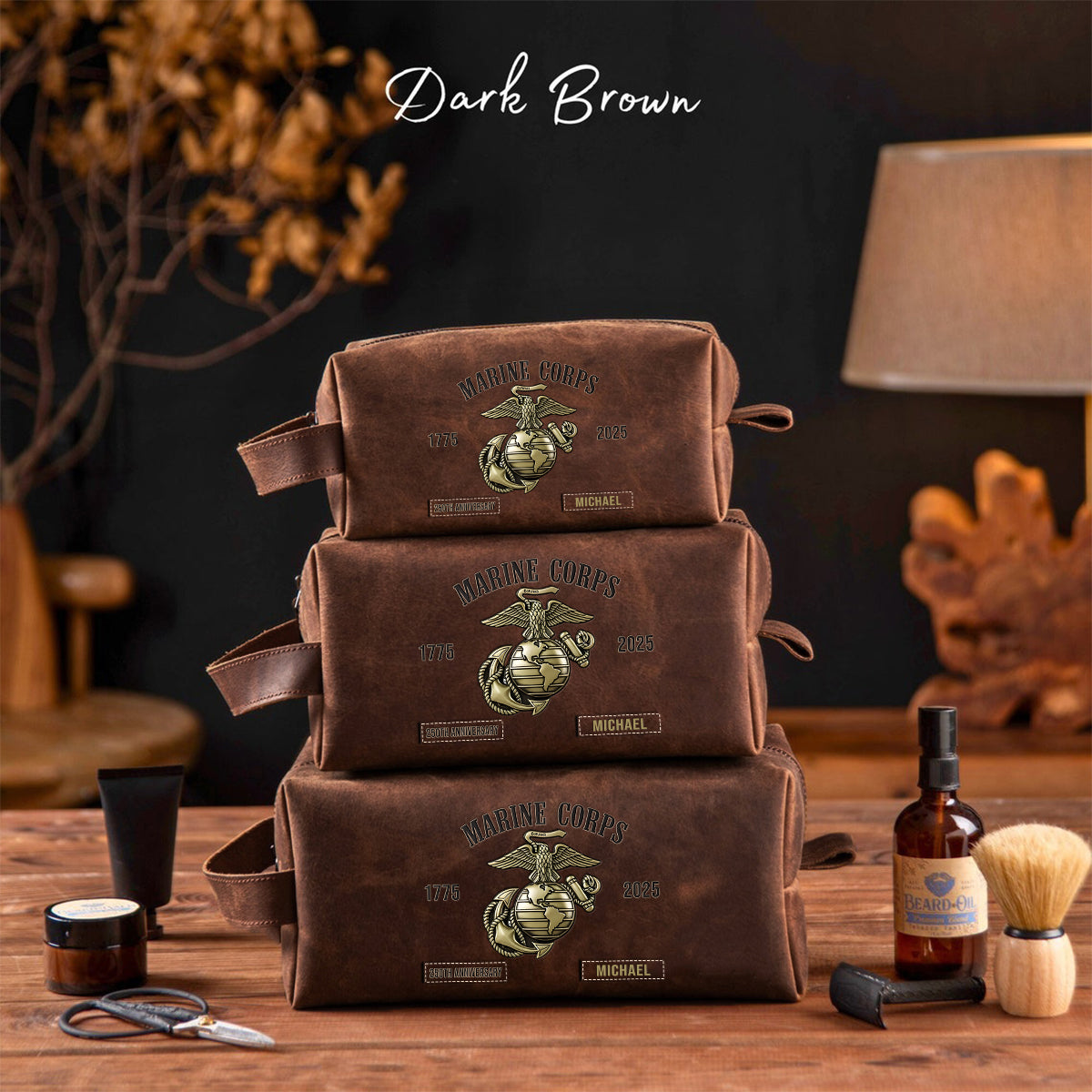 250th Anniversary - Personalized Veteran Leather Toiletry Bag