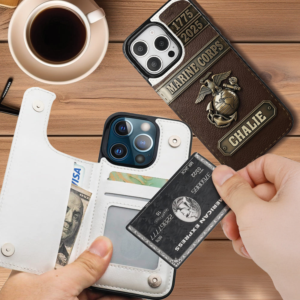 USMC 250th Anniversary - Personalized Veteran Foldable Wallet Phone Case