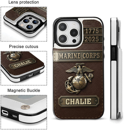 USMC 250th Anniversary - Personalized Veteran Foldable Wallet Phone Case