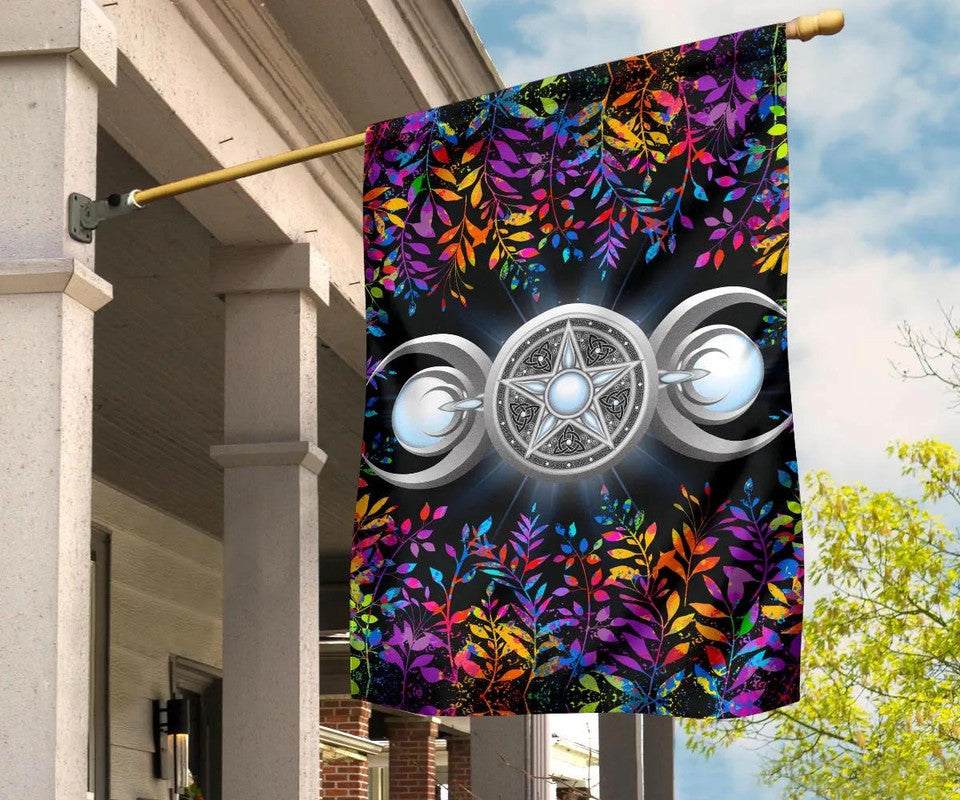 Flower Triple Moon Pentacle Wiccan Symbol - Witch House Flag 0822