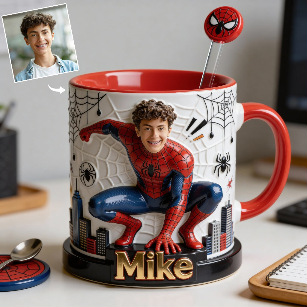 Fans Gift - Personalized Spider-Verse Set Accent Mug with Acrylic Stirrers