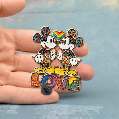 Rainbow Mouse Couple Love - Personalized LGBT Support Pin
