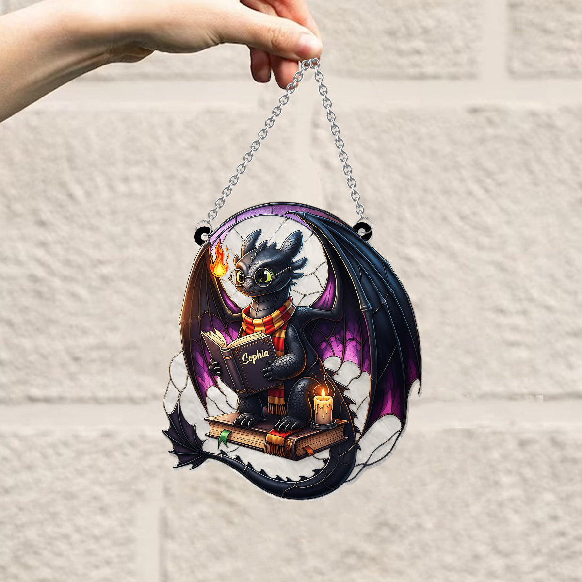 Dragon Book - Personalized Window Hanging Suncatcher Ornament