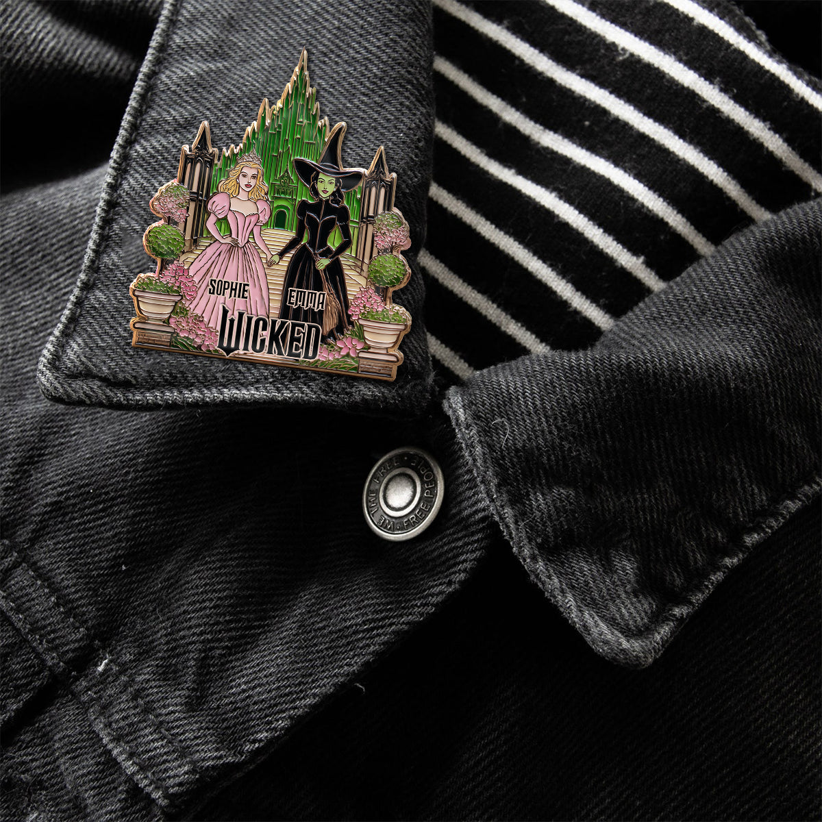 Beautiful Witches - Personalized Green and Pink Pin