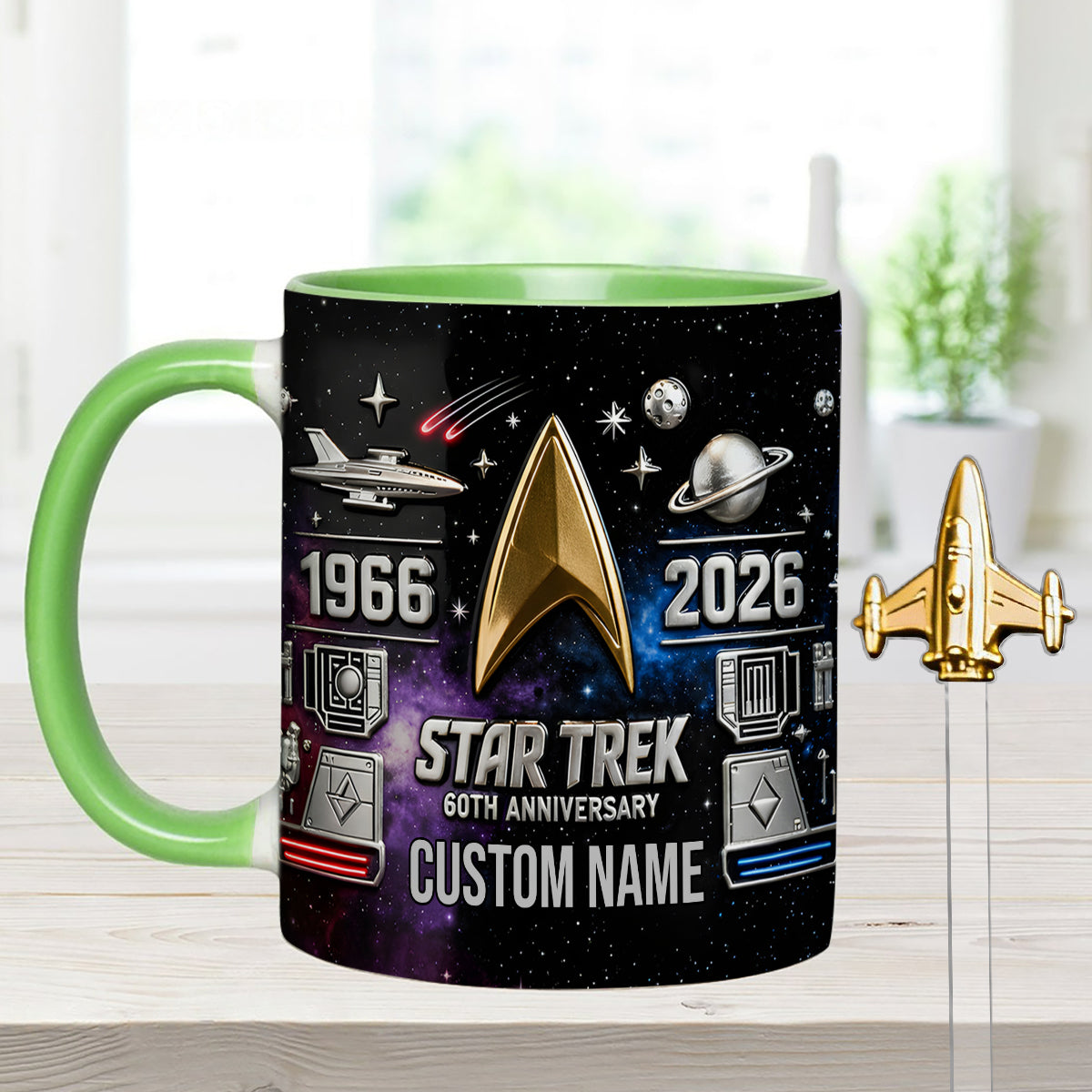 Final Frontier 60th Anniversary - Personalized Star Fleet Set Accent Mug with Acrylic Stirrers