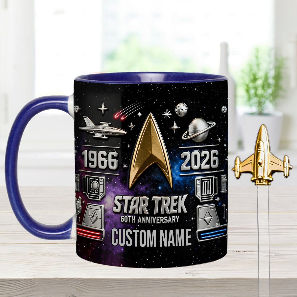 Final Frontier 60th Anniversary - Personalized Star Fleet Set Accent Mug with Acrylic Stirrers