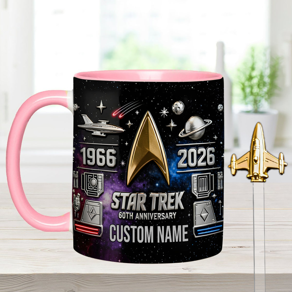 Final Frontier 60th Anniversary - Personalized Star Fleet Set Accent Mug with Acrylic Stirrers