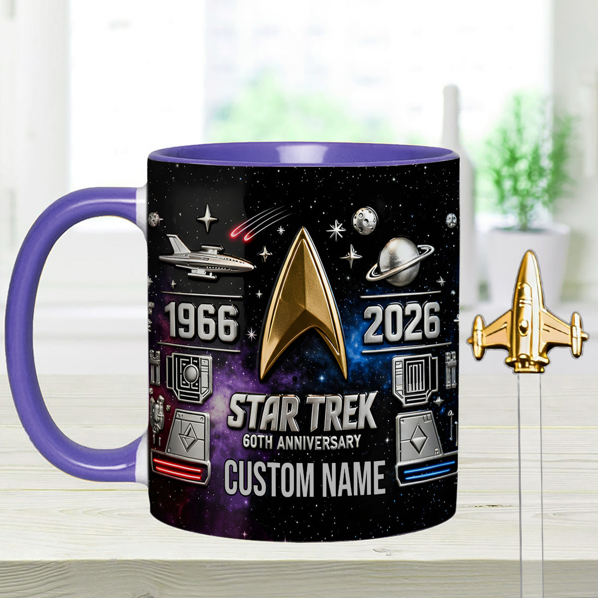 Final Frontier 60th Anniversary - Personalized Star Fleet Set Accent Mug with Acrylic Stirrers
