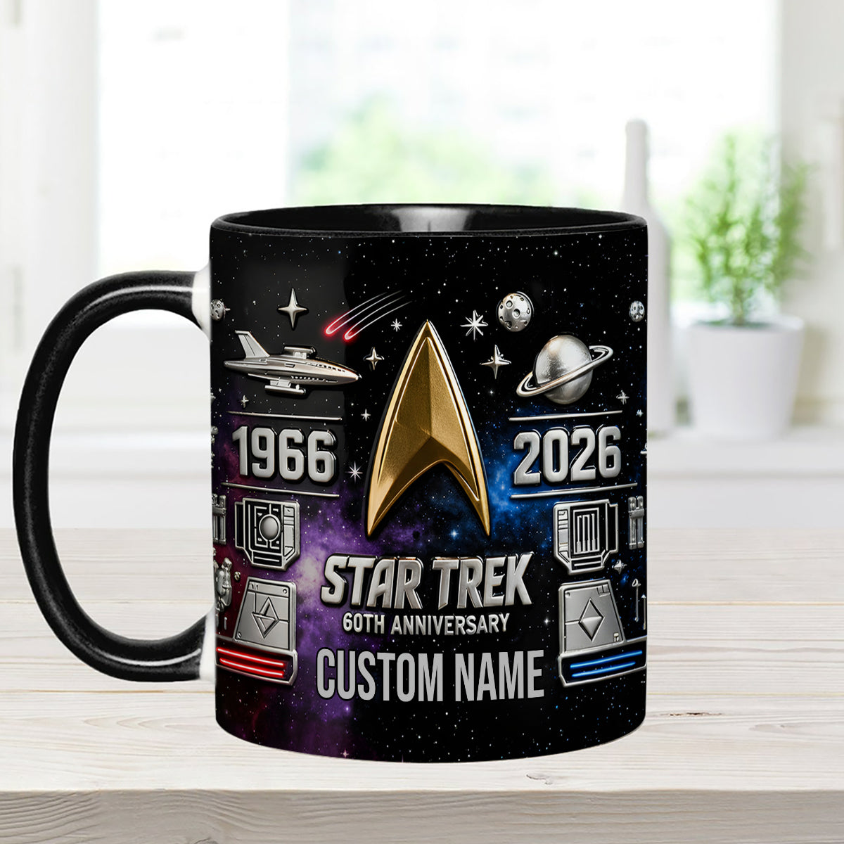 Final Frontier 60th Anniversary - Personalized Star Fleet Set Accent Mug with Acrylic Stirrers