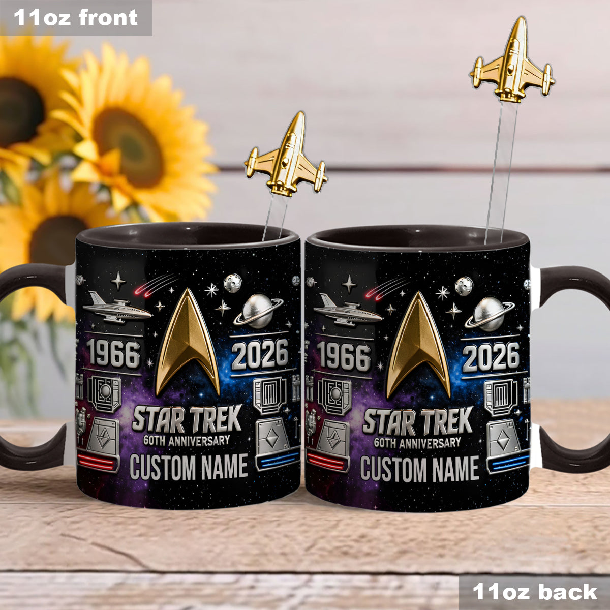 Final Frontier 60th Anniversary - Personalized Star Fleet Set Accent Mug with Acrylic Stirrers
