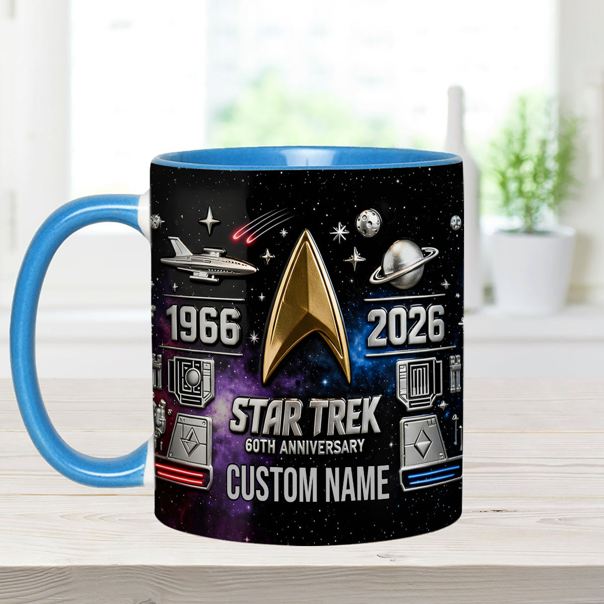 Final Frontier 60th Anniversary - Personalized Star Fleet Set Accent Mug with Acrylic Stirrers