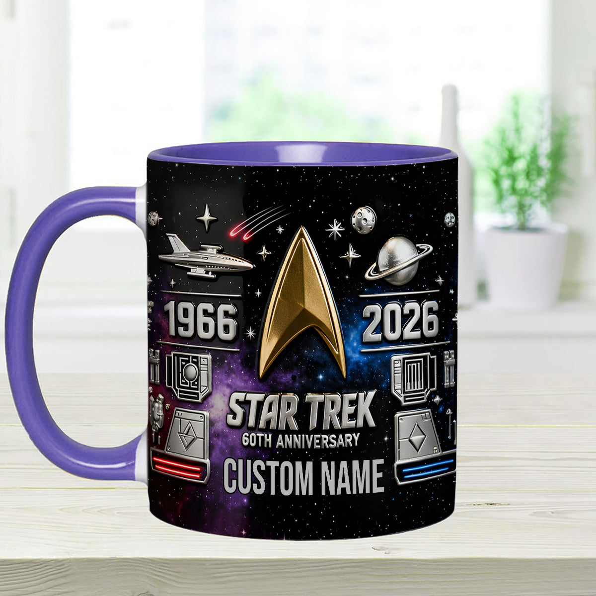 Final Frontier 60th Anniversary - Personalized Star Fleet Set Accent Mug with Acrylic Stirrers