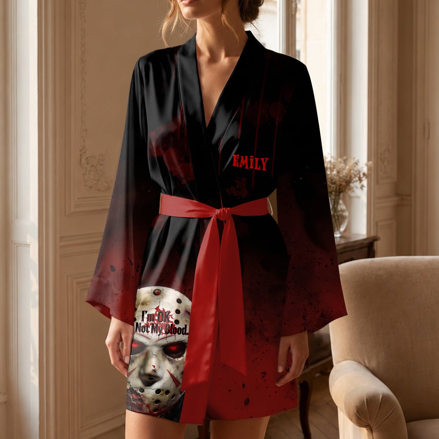 It's Not My Blood - Personalized Horror Character Satin Robe