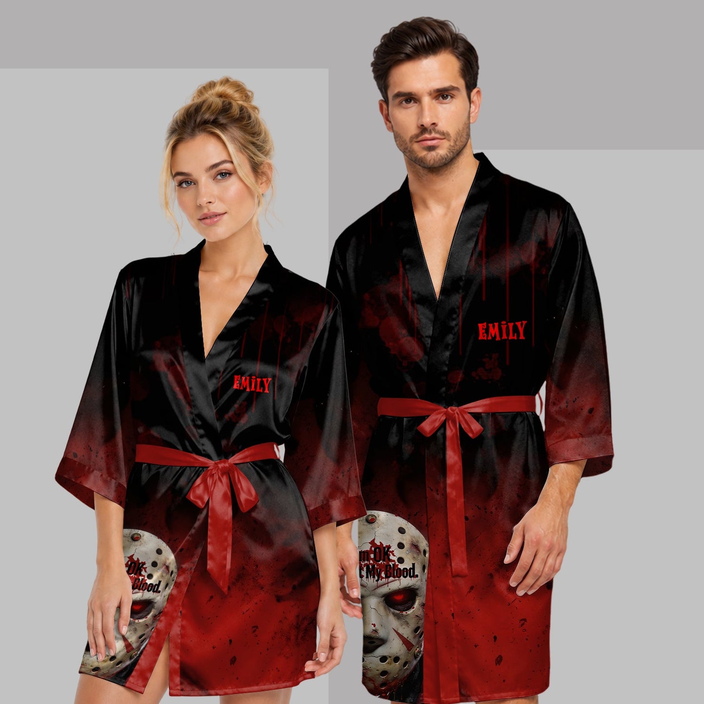 It's Not My Blood - Personalized Horror Character Satin Robe