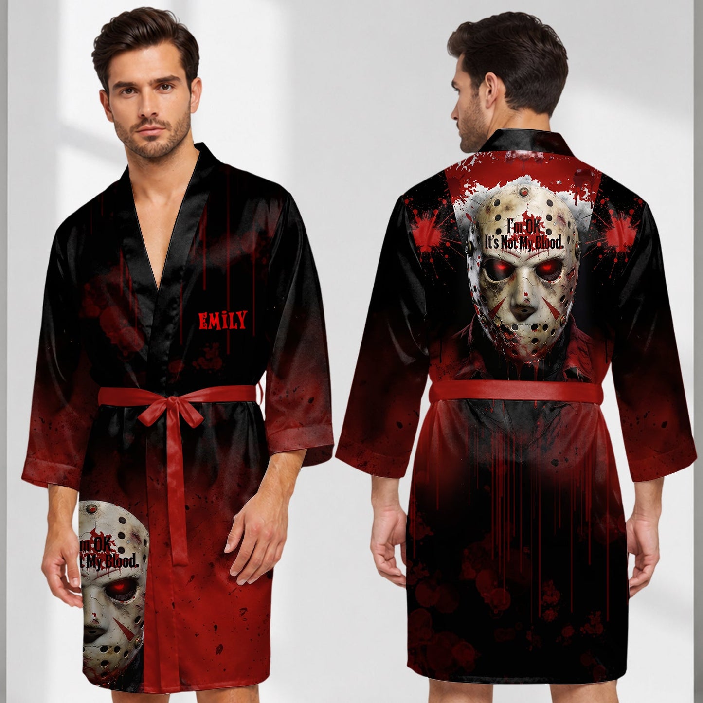 It's Not My Blood - Personalized Horror Character Satin Robe