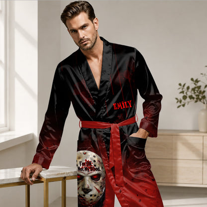 It's Not My Blood - Personalized Horror Character Satin Robe