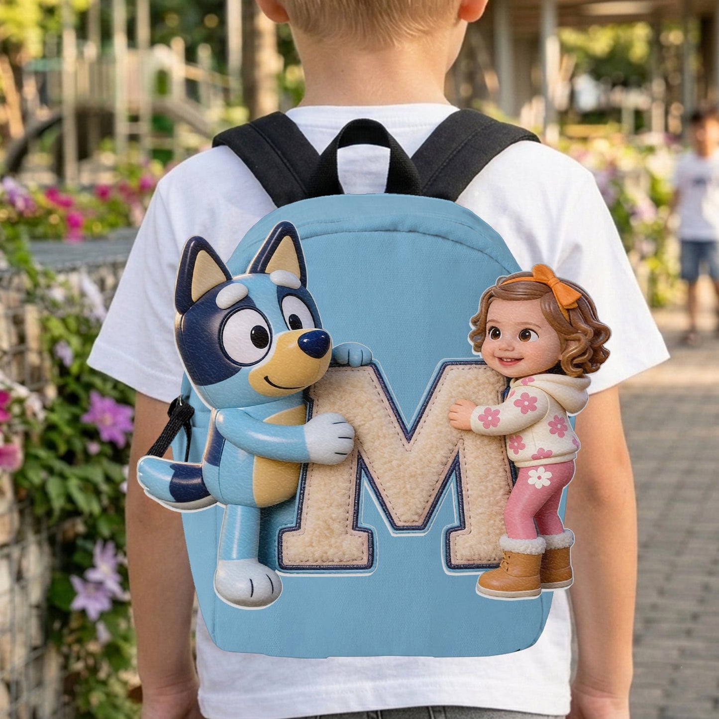 Best Friends - Personalized Blue Dog Changeable Leather Patch Backpack