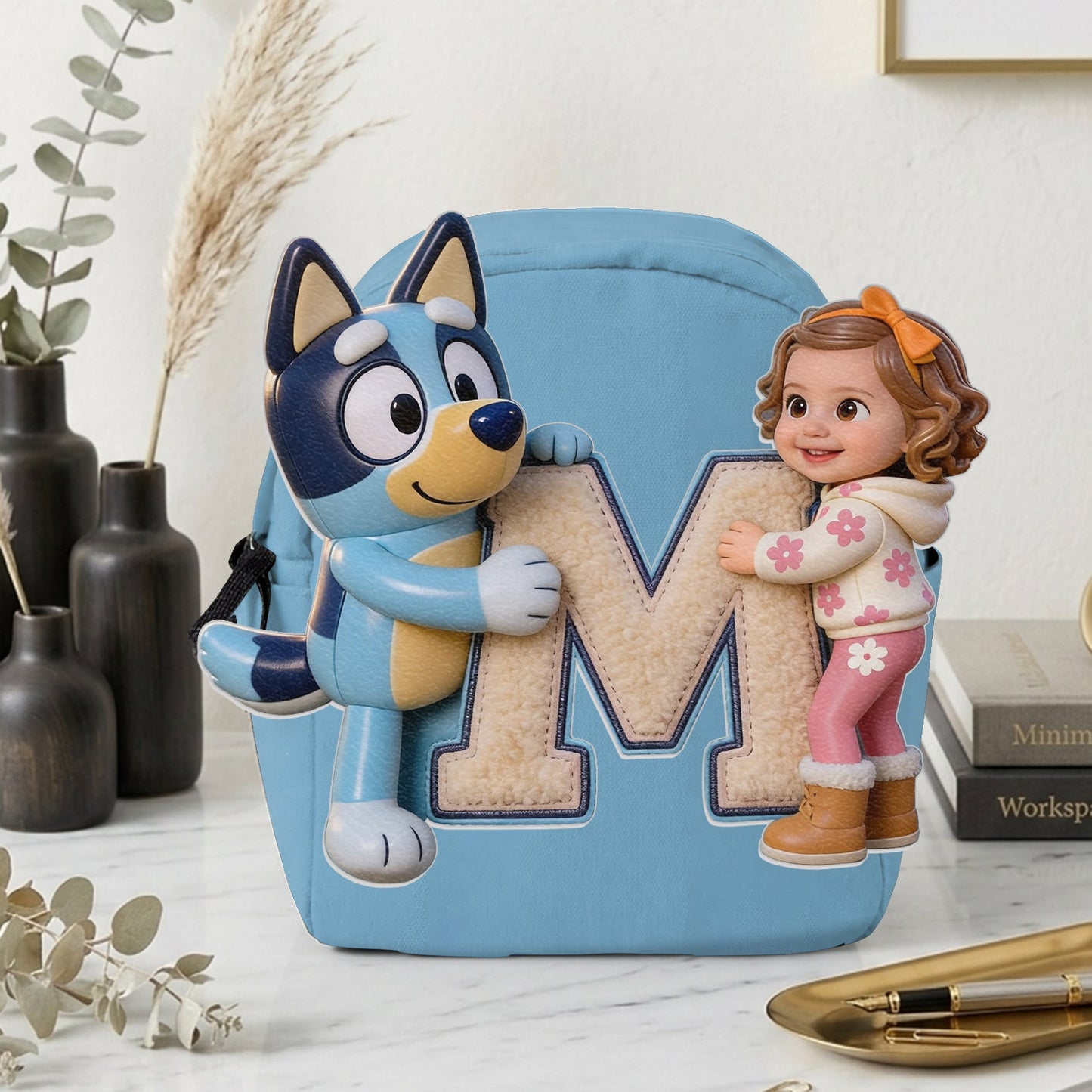 Best Friends - Personalized Blue Dog Changeable Leather Patch Backpack