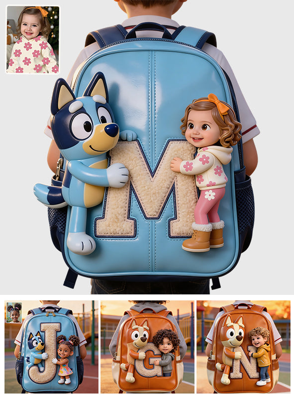 Best Friends - Personalized Blue Dog Changeable Leather Patch Backpack