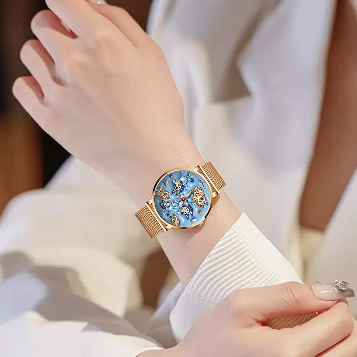 Adorable Blue Canine Character Item - Personalized Blue Dog Women Hand Watch