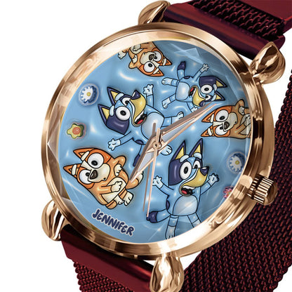 Adorable Blue Canine Character Item - Personalized Blue Dog Women Hand Watch