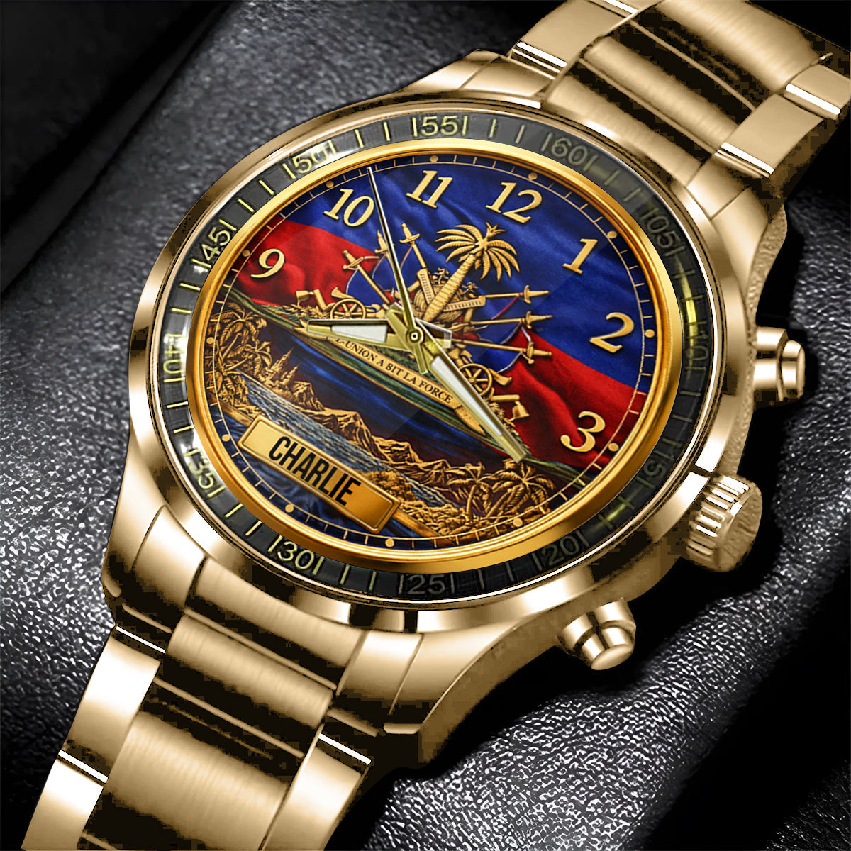 Haiti Coat Of Arms - Personalized Expats Hand Watch