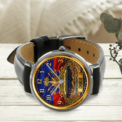 Haiti Coat Of Arms - Personalized Expats Hand Watch