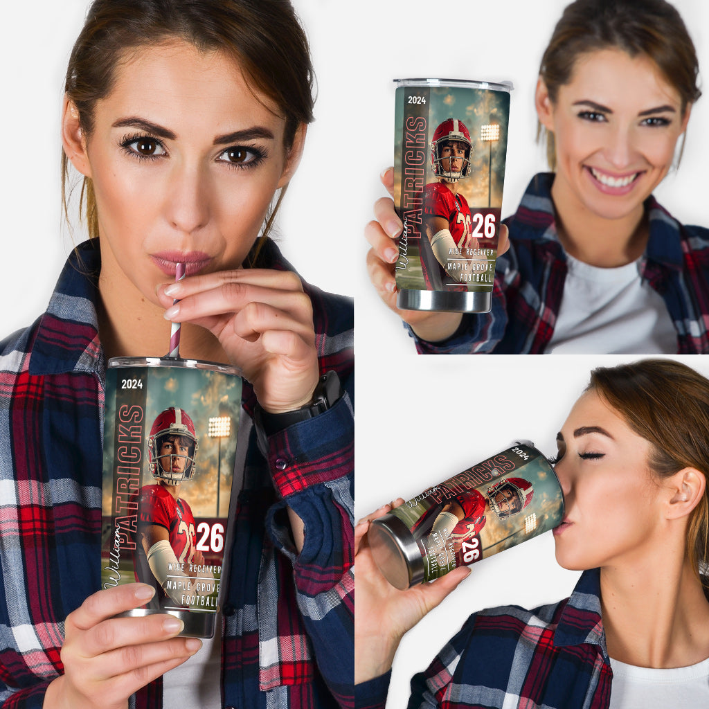 Any Sport, Name, Postion, Number, Team.... - Personalized Football Tumbler