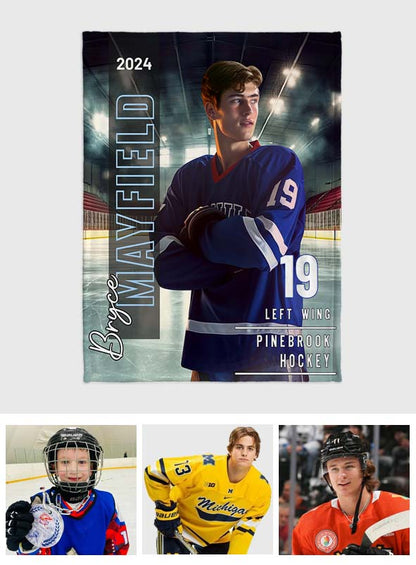 Any Photo, Name, School... - Personalized Hockey Blanket