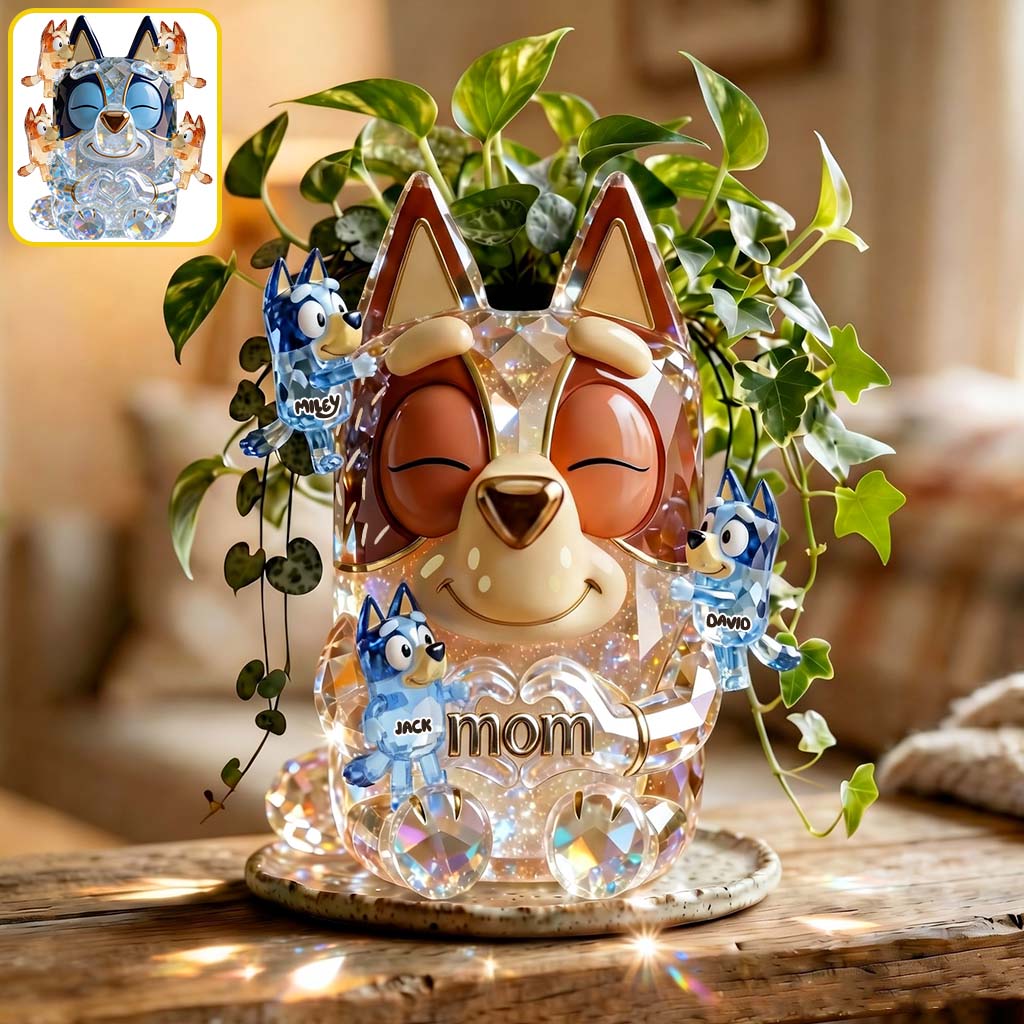 Cute Sparkling Dog Mom - Personalized Blue Dog Acrylic Pot