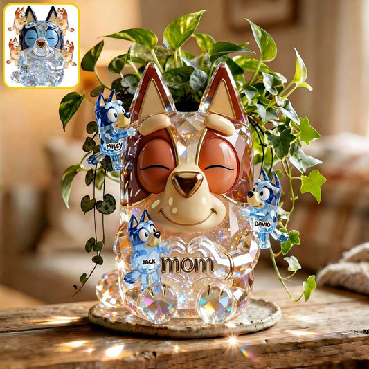 Cute Sparkling Dog Mom - Personalized Blue Dog Acrylic Pot