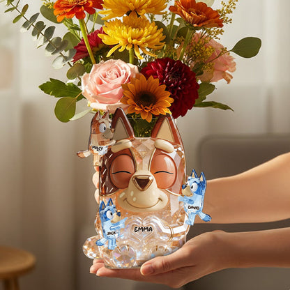 Cute Sparkling Dog Mom - Personalized Blue Dog Acrylic Pot