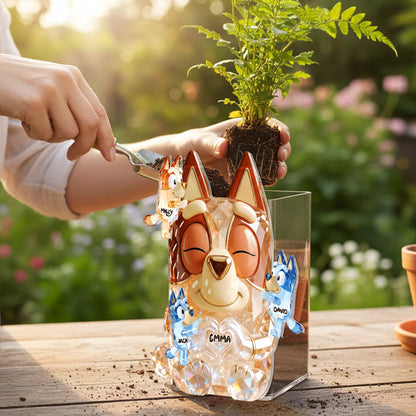 Cute Sparkling Dog Mom - Personalized Blue Dog Acrylic Pot