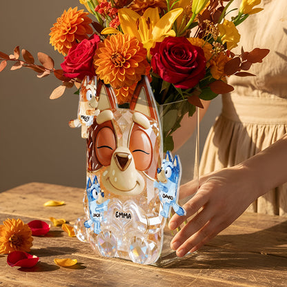 Cute Sparkling Dog Mom - Personalized Blue Dog Acrylic Pot